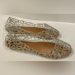 Clear Silver Flats Round Toe Jelly Sz 8
